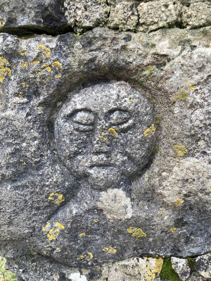 Man carved at a Holy Well, Green Road, New Quay